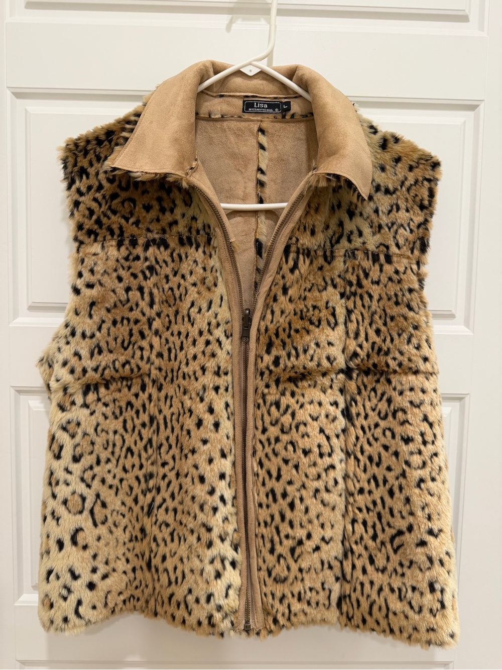 Lisa International Y2K Leopard Faux Fur Vest Large Mob Wife Animal Print